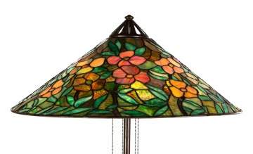 Signed Handel Floor Lamp with Leaded Glass Floral  Shade
