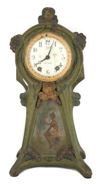 Seth Thomas Art Nouveau Patinaed Metal Shelf Clock