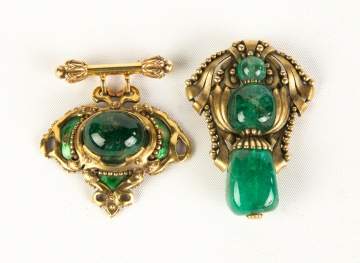 Two 14K Gold Art Nouveau Brooches