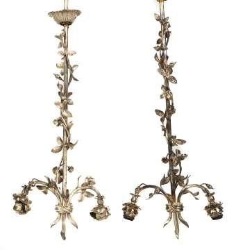 Pair of Silver Plated Bronze Hanging Fixtures