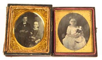 Two Daguerreotypes of Children with Dolls