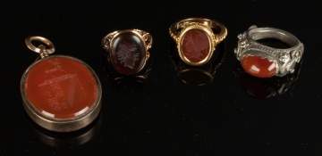 Group of Gold & Hardstone Rings & Pendant