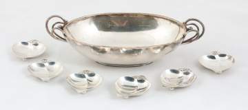 C.C. Herman, Denmark Sterling Silver Bowl & Six  Tiffany & Co. Sterling Nut Dishes