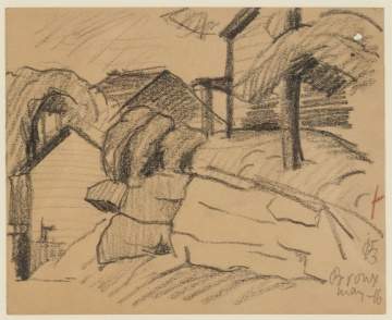 Oscar F. Bluemner (German/American, 1867–1938)  View in the Bronx, NY Crayon Drawing