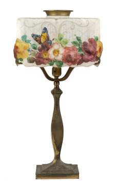Pairpoint Puffy Rose & Butterfly Decorated Lamp with Square Shade