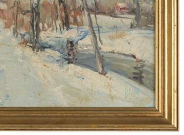 Walter Emerson Baum (American, 1884-1956) Winter Scene with Red Barn