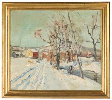 Walter Emerson Baum (American, 1884-1956) Winter Scene with Red Barn