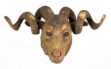 Carved & Painted Ram with Natural Big Horns