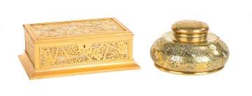 Tiffany Studios, New York, Grapevine Covered Box and Inkwell