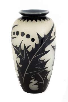 Steuben Mirror Black Over Alabaster Acid Cut-Back Vase