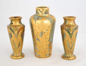 Austrian Stoneware Garniture Set of 3 Vases