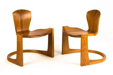 Pair of Wendell Castle (American, 1932-2018) Stacked & Laminated Quarter Sawn Oak Chairs