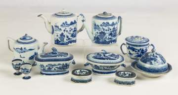 Group of Chinese Export Canton Teapots, Tureens, Butter Dish and various pieces