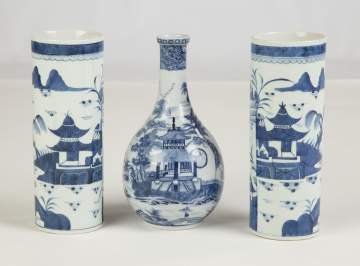 Group of Chinese Export Canton Vase and Pair of Bottles