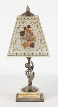 Signed Pairpont Boudoir Lamp, White with Flowers