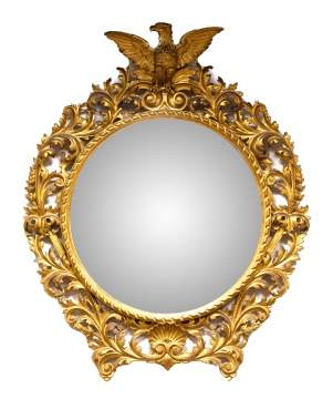 19th Century Carved and Giltwood Convex Mirror with Eagle