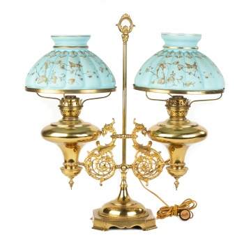 Double Brass Student Lamp with Griffins
