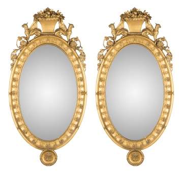Pair of Adams Style Neoclassical Carved and Gilt Wood Mirrors