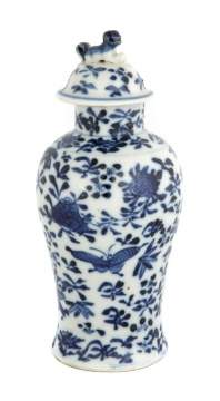 Chinese Miniature Blue & White Covered Vase