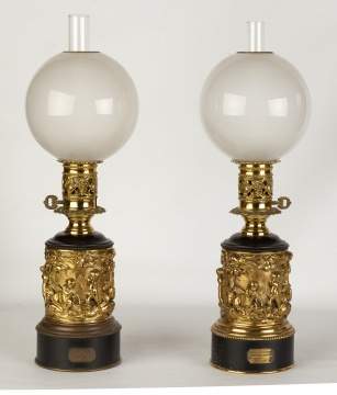 Pair Brass Oil Lamps