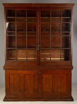 Two Piece Grain Painted Bookcase Cupboard
