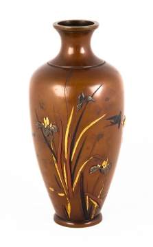 Japanese Bronze Mixed Metal & Enameled Vase