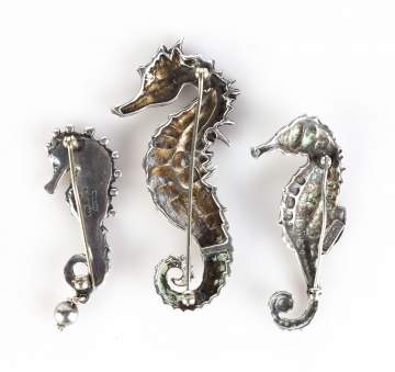 Three Sterling Seahorse Pins