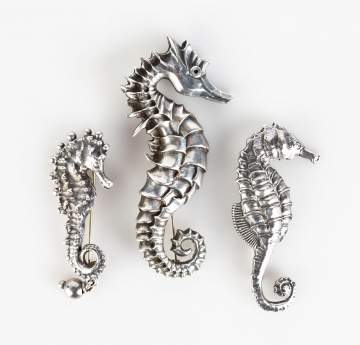 Three Sterling Seahorse Pins