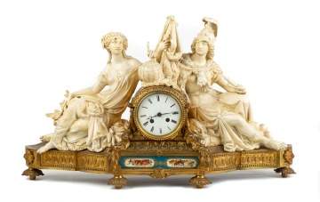 French Brass and Painted Metal Shelf Clock