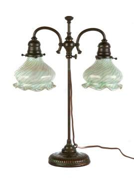 Tiffany Studios , NY Table Lamp with Ruffled Quezel Shades 