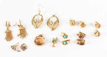 Group of Gold Earrings and Locket