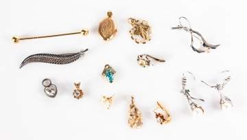 Group of Various Gold Pins, Earrings and Pendants