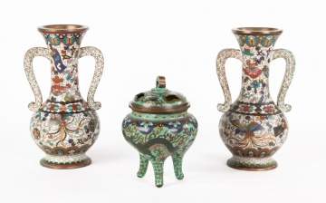Group of Cloisonné Ewers and Censor