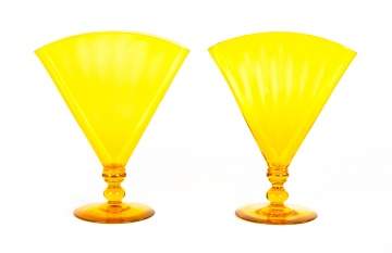 Two Steuben Bristol Yellow Fan Vases