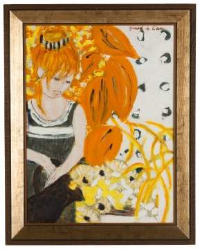 Helene Girod de L'Ain (French, 1926-1989) "Feuilles Oranges" (Girl with Orange Leaves)