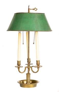 English Brass & Painted Tin Three Light Tole Lamp