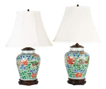 Two Nearly Identical Chinese Porcelain Lamps