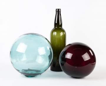 Two Early Blown Glass Spheres with Early Bottle