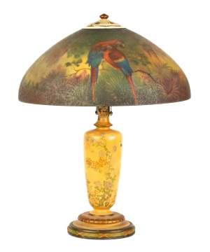 Handel Reverse Painted Jungle Bird Lamp