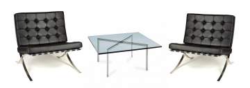 Ludwig Mies Van Der Rohe (1886 - 1969) Pair of Barcelona Chairs & Coffee Table