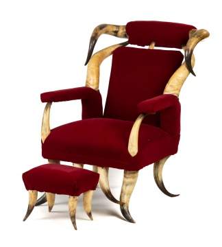 19th Century Horned Chair & Ottoman