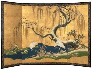 Four Paneled Hand Painted Asian Screen