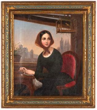 Victorian Portrait of Lady with Bird Cage