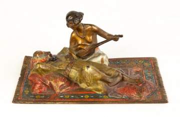Austrian Cold Patinaed Bronze Figure Playing Lute