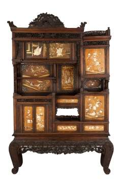 Japanese Carved, Inlaid and Lacquered Cabinet