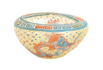 Rare Decorated Verre de Soie Bowl with Dragon