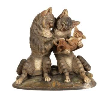 Painted Terra-cotta Cat Family Group