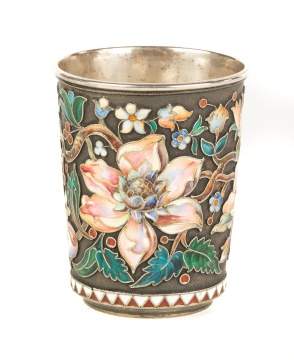 Silver and Enameled Russian Beeker