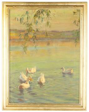 Edward Dufner (American, 1872–1957) Painting of Swans