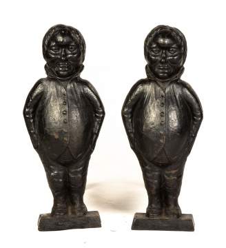 Pair 19th Century Figural Cast Iron Andirons